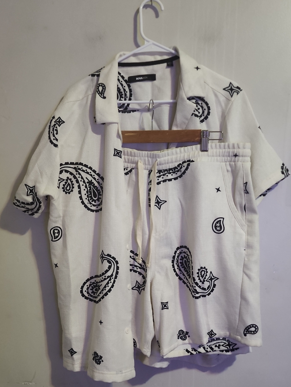 White Paisley Short Sleeve Shirt & Shorts Set